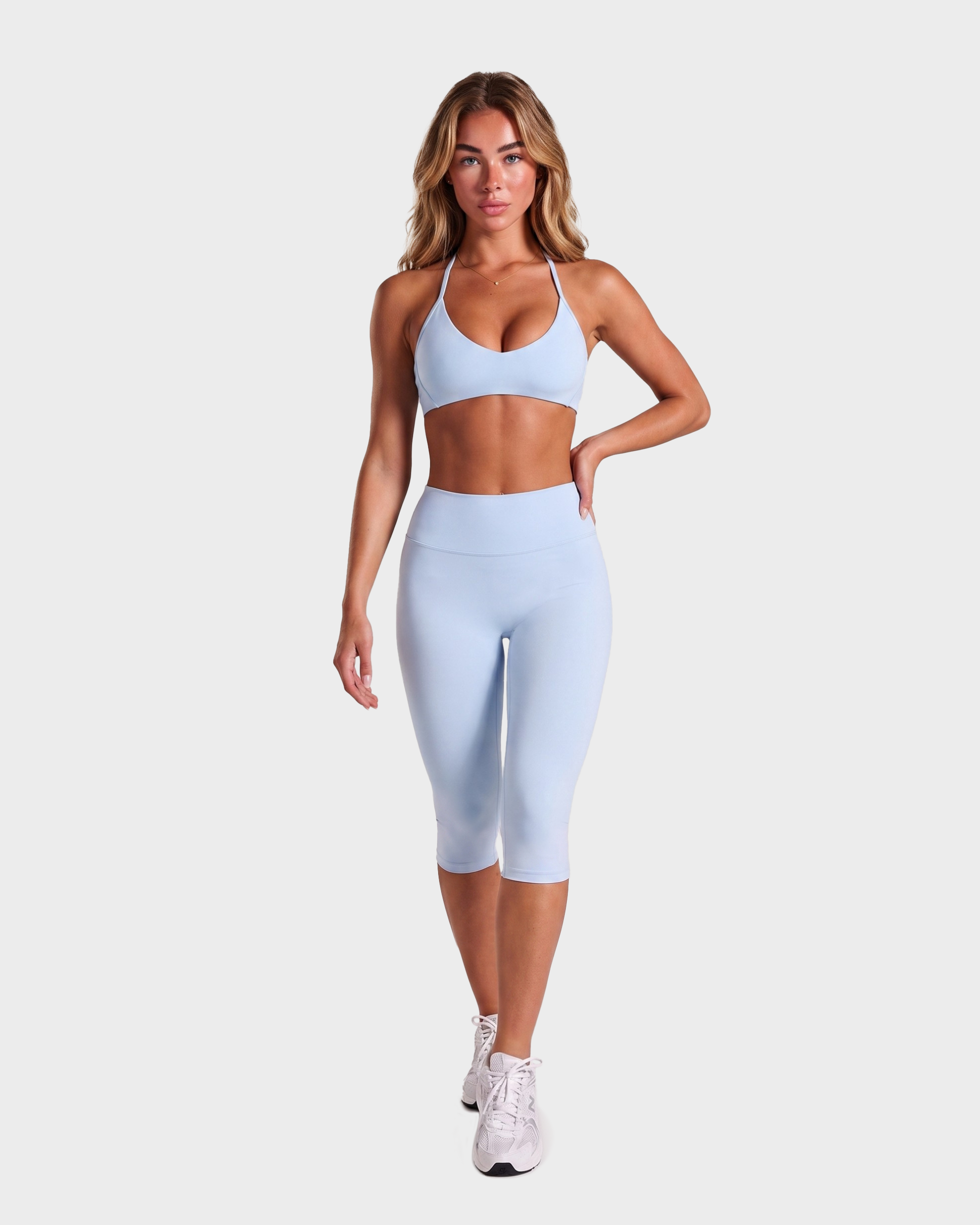 Amelie Halterneck Bra & Capri Leggings Set - Baby blue