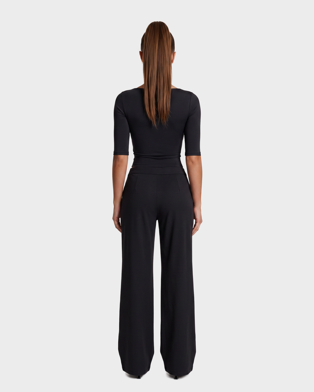 Nola 3/4 Sleeve Top & Straight Leg Pant Set - Black
