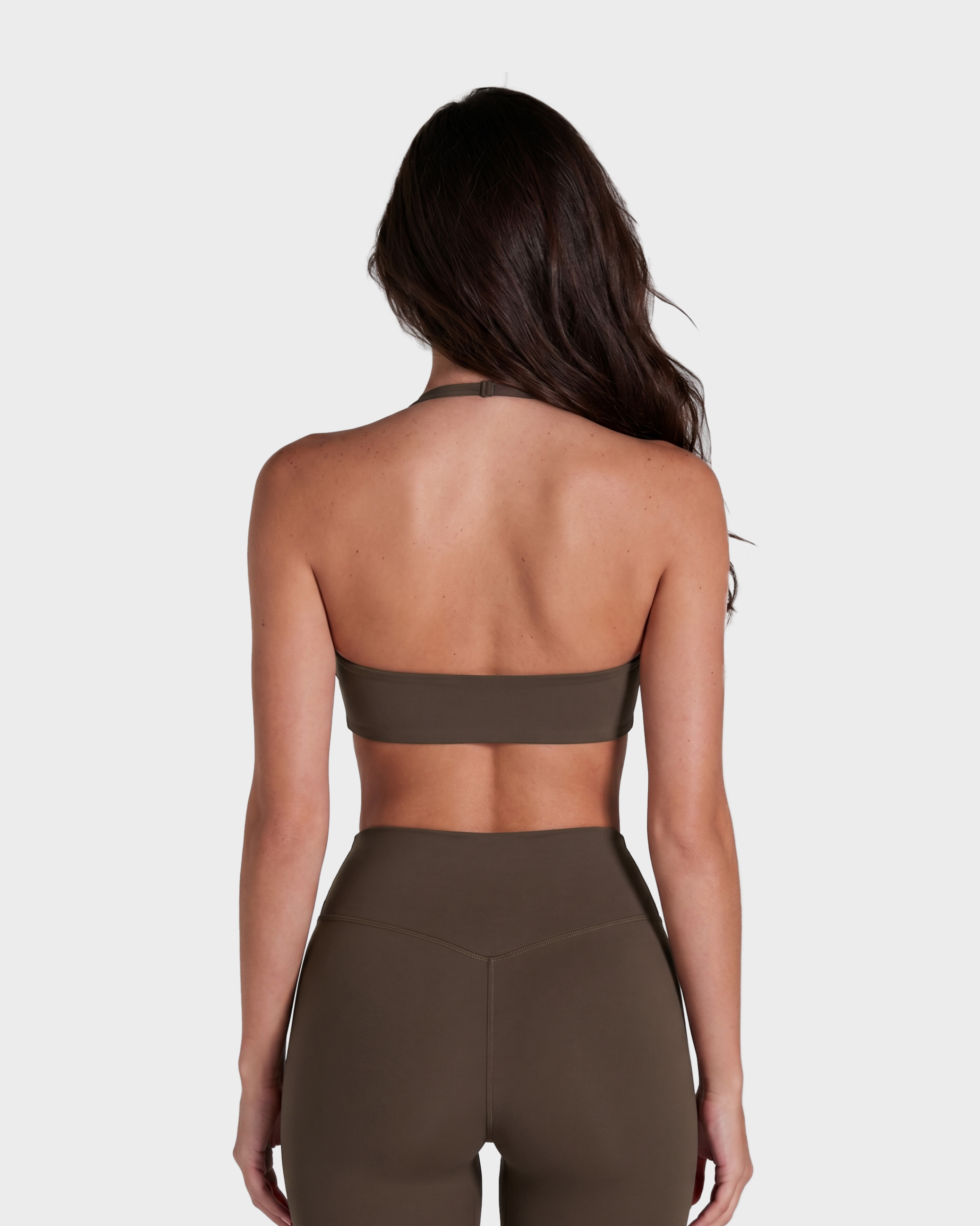 Amelie Halterneck Bra, Tee & Capri Leggings Set - Cocoa
