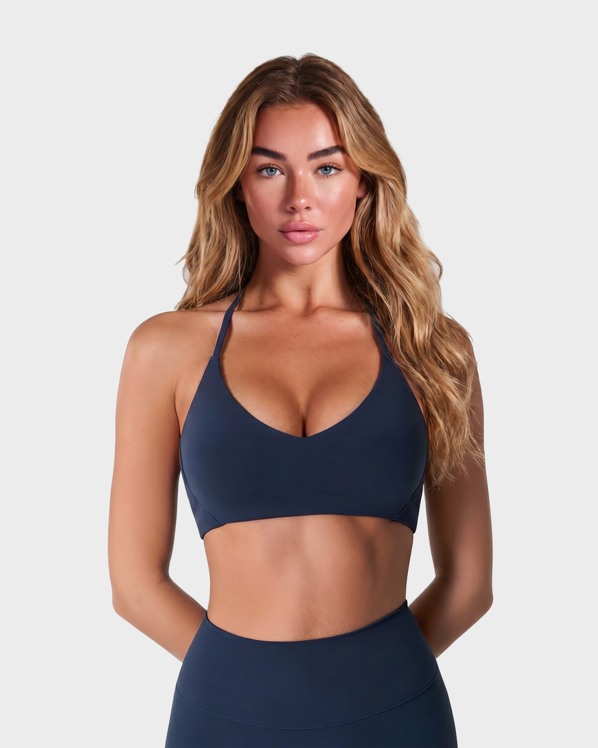 Amelie Halterneck Bra, Tee & Capri Leggings Set - Navy