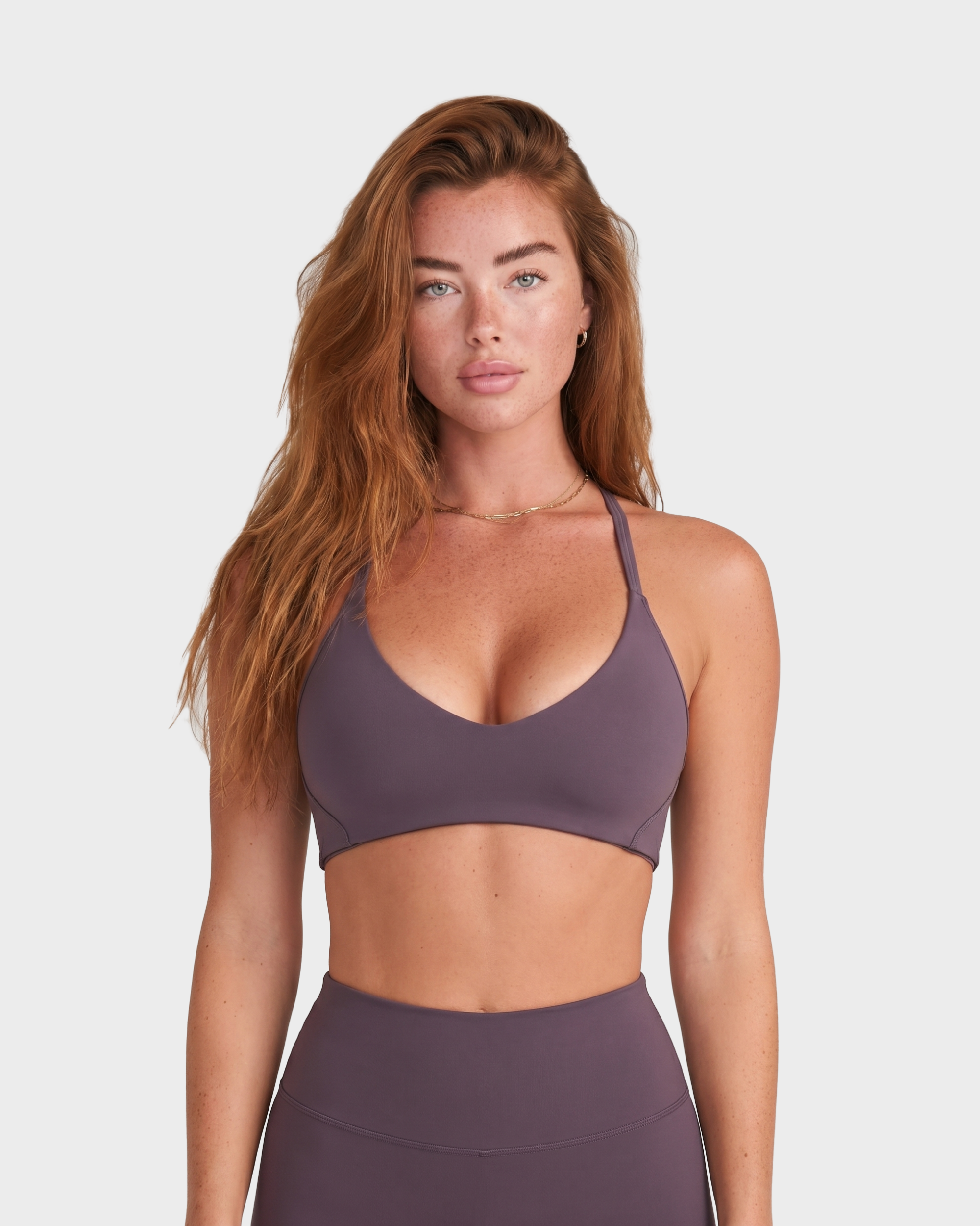 Amelie Halterneck Bra, Tee & Capri Leggings Set - Purple