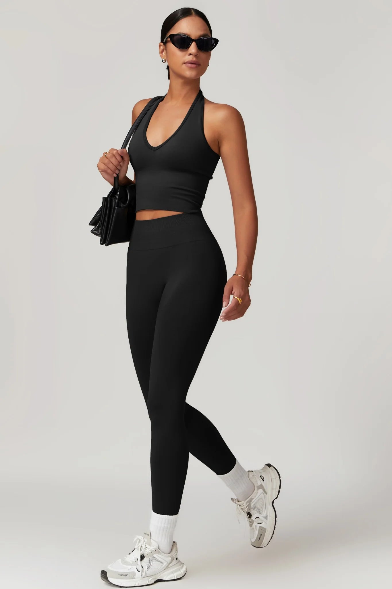 Chloe Halterneck Top & Leggings Set - Black