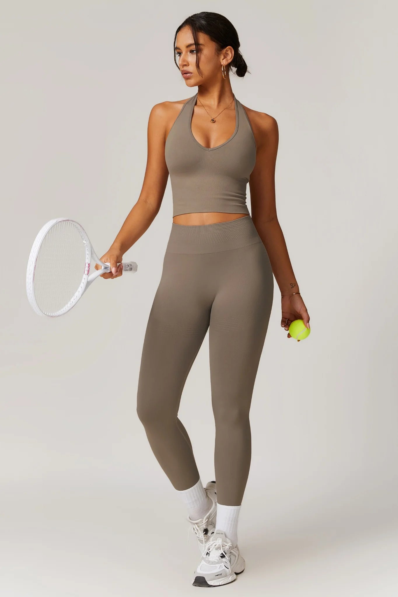 Chloe Halterneck Top & Leggings Set - Sand