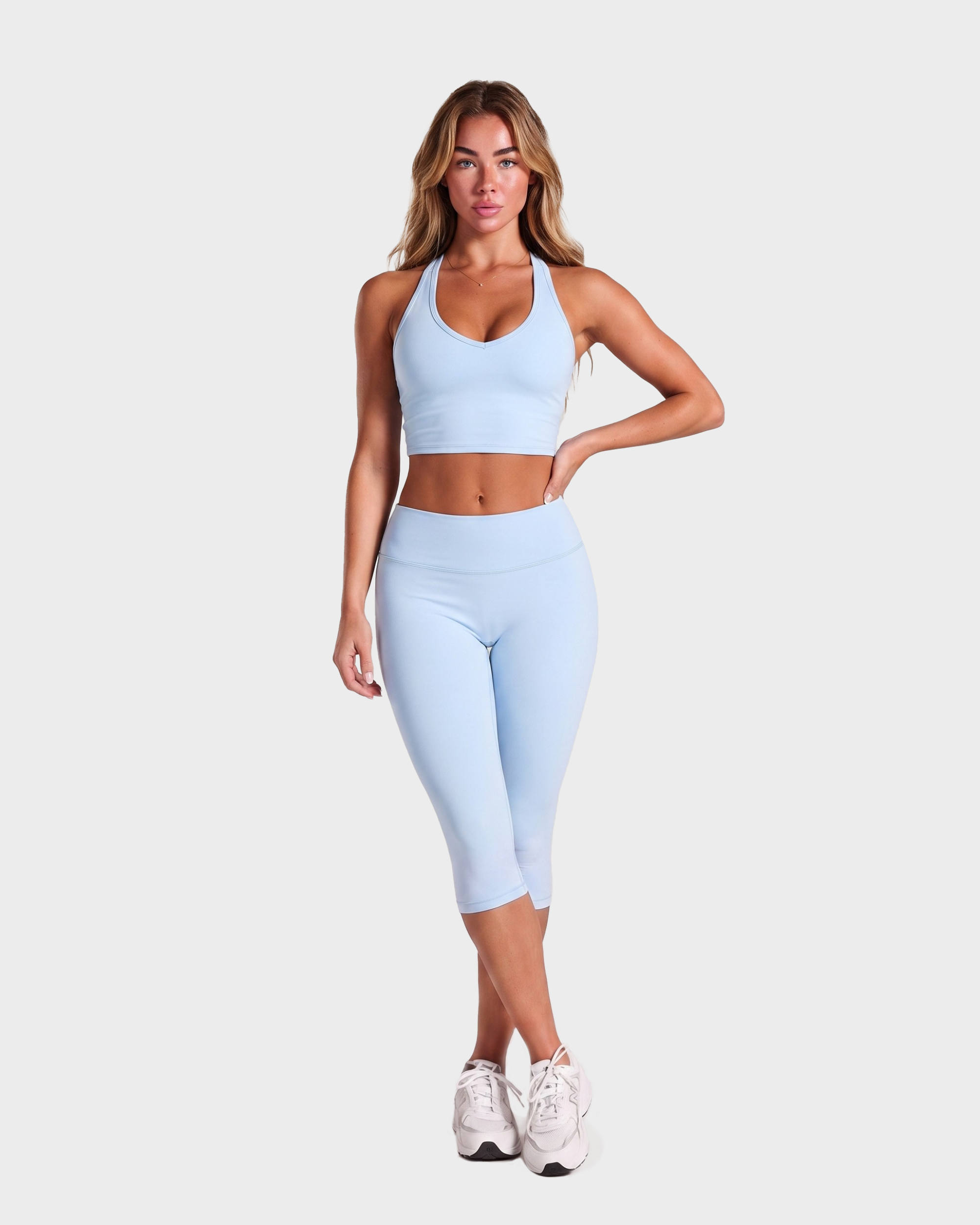 Amelie Halterneck Top & Capri Leggings Set - Baby blue