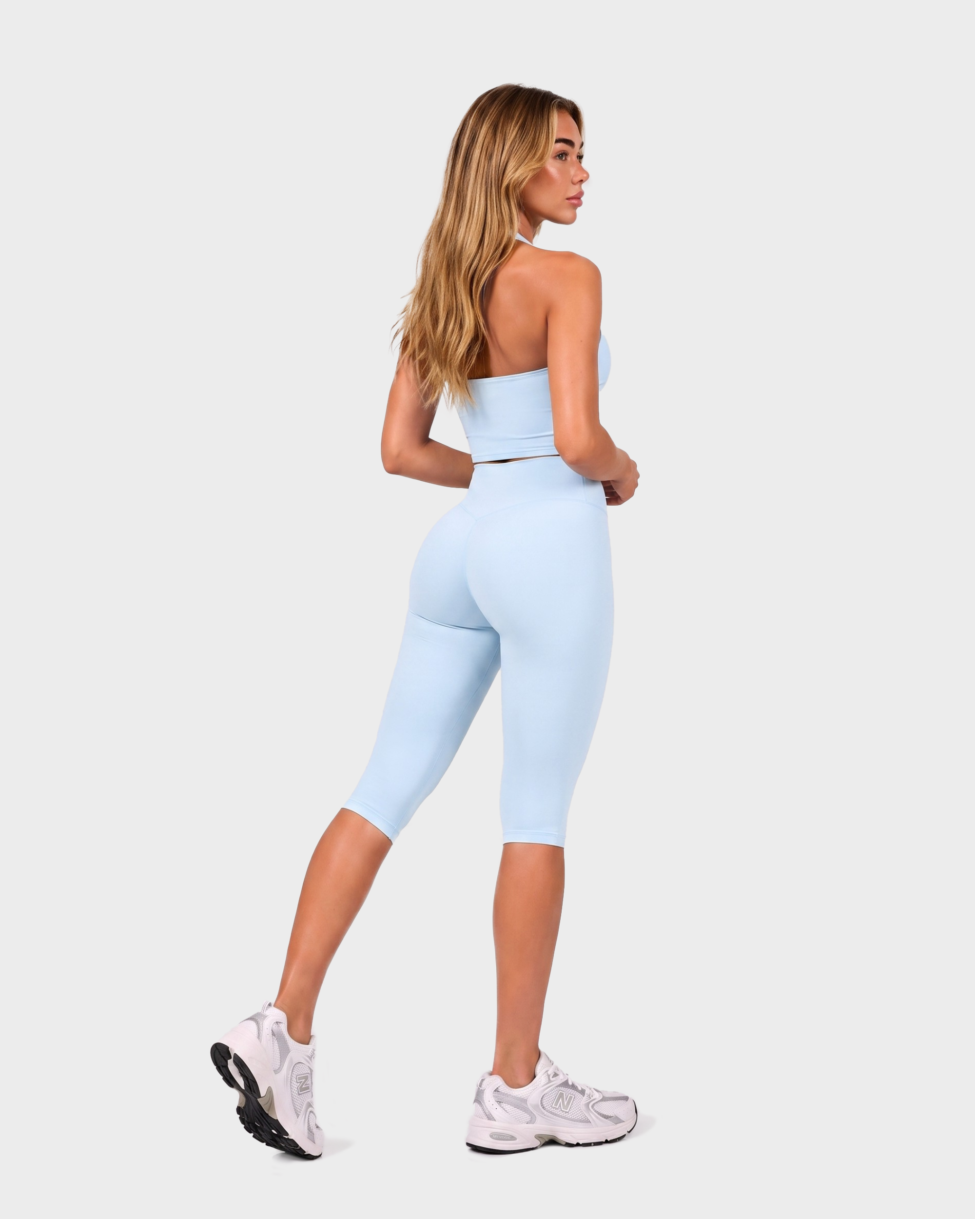 Amelie Halterneck Top & Capri Leggings Set - Baby blue