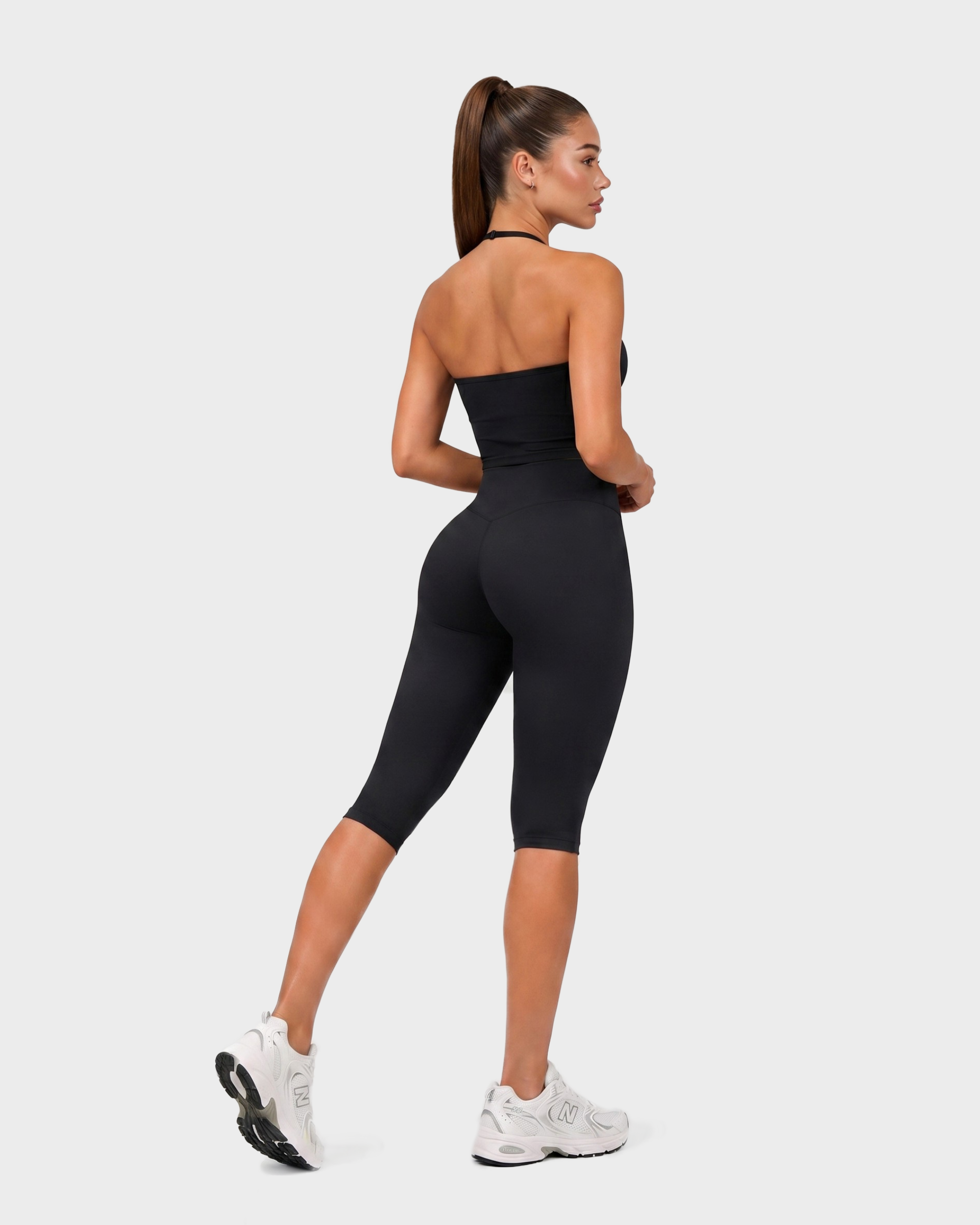 Amelie Halterneck Top & Capri Leggings Set - Black