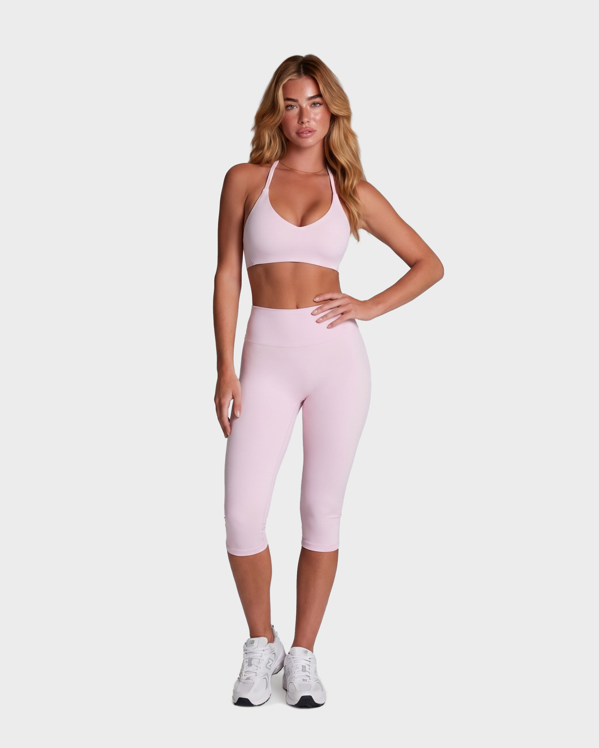 Amelie Halterneck Bra & Capri Leggings Set - Baby pink
