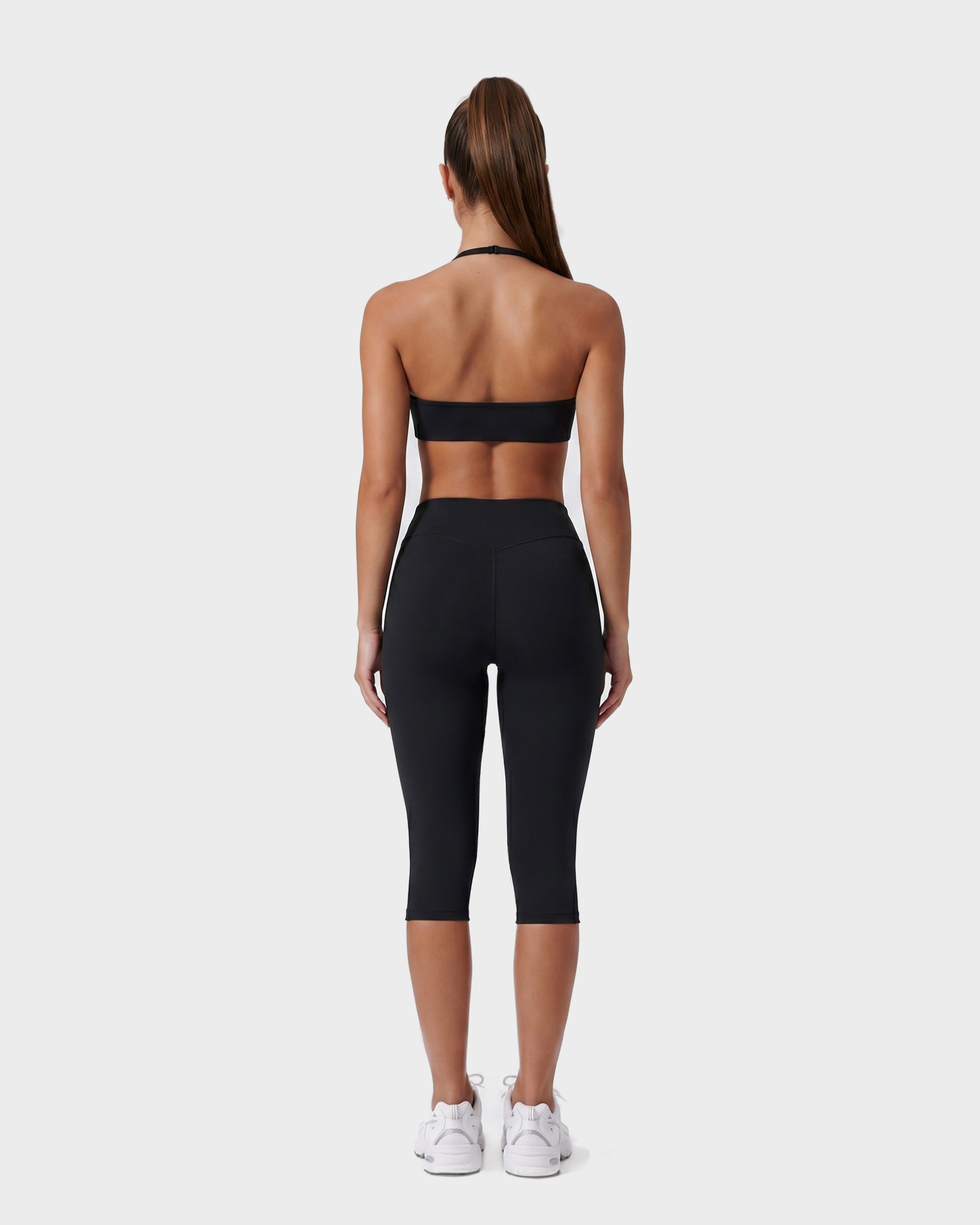 Amelie Halterneck Bra & Capri Leggings Set - Black