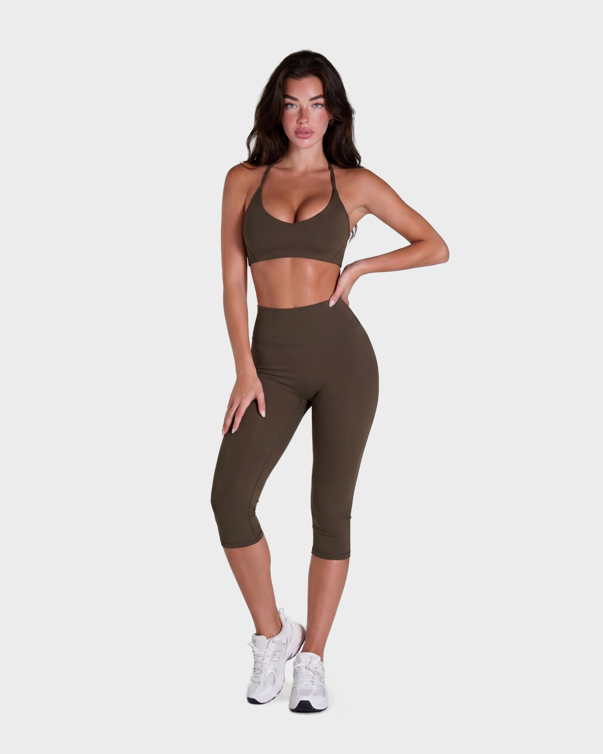 Amelie Halterneck Bra & Capri Leggings Set - Cocoa