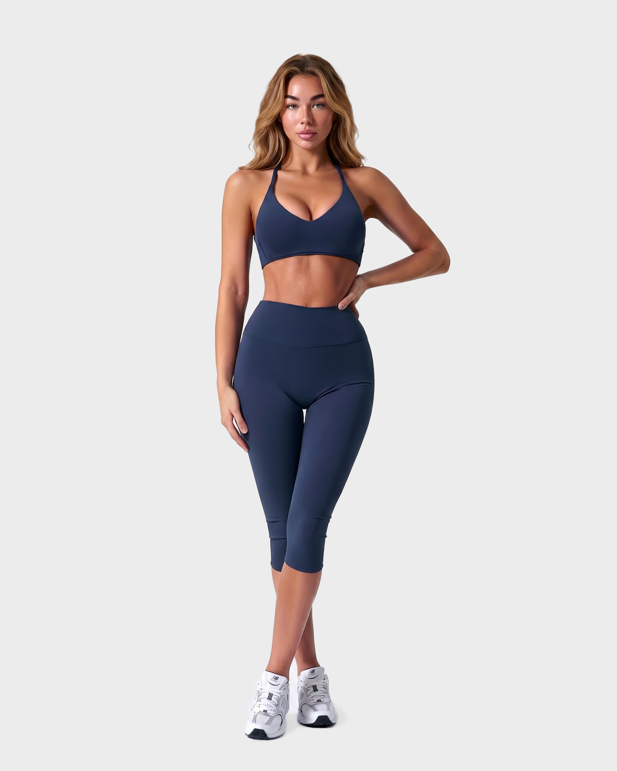 Amelie Halterneck Bra & Capri Leggings Set - Navy