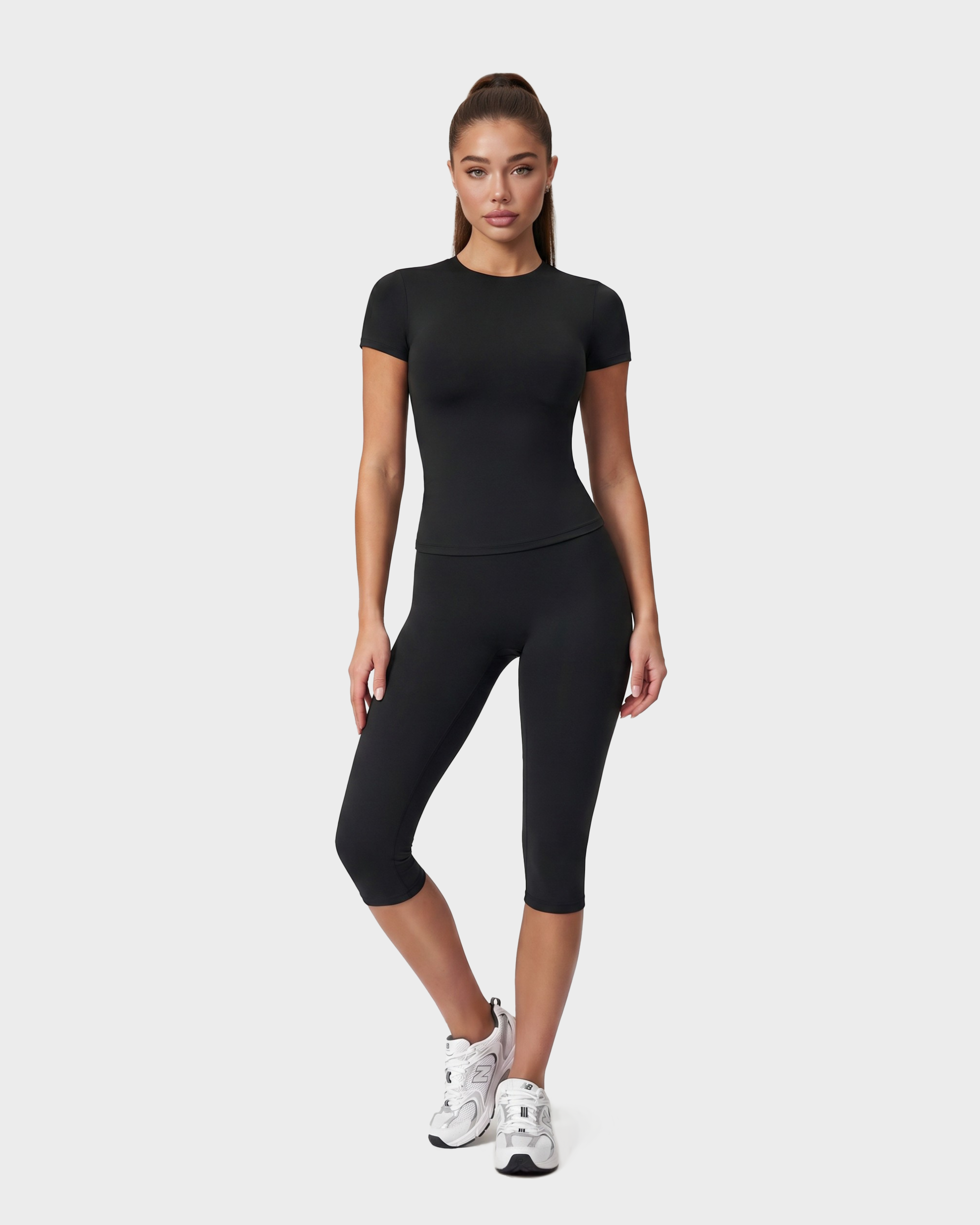 Amelie Tee & Capri Leggings Set - Black