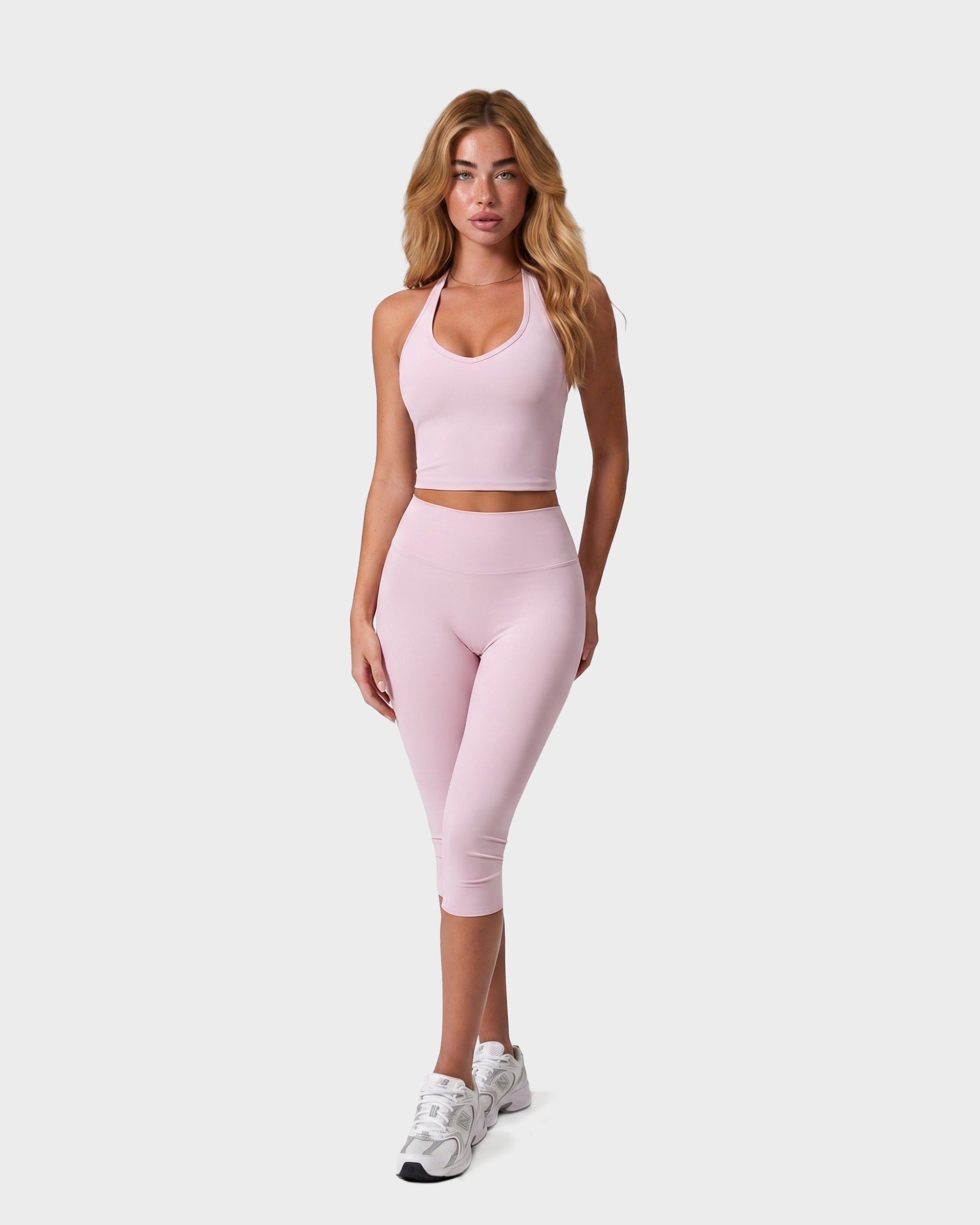 Amelie Halterneck Top & Capri Leggings Set - Baby pink