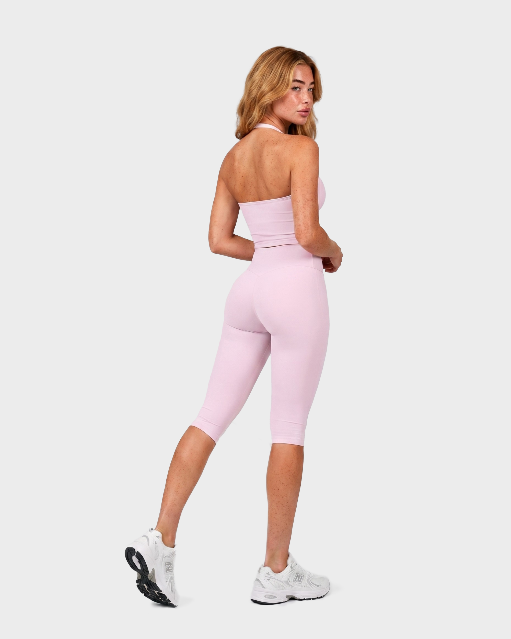 Amelie Halterneck Top & Capri Leggings Set - Baby pink