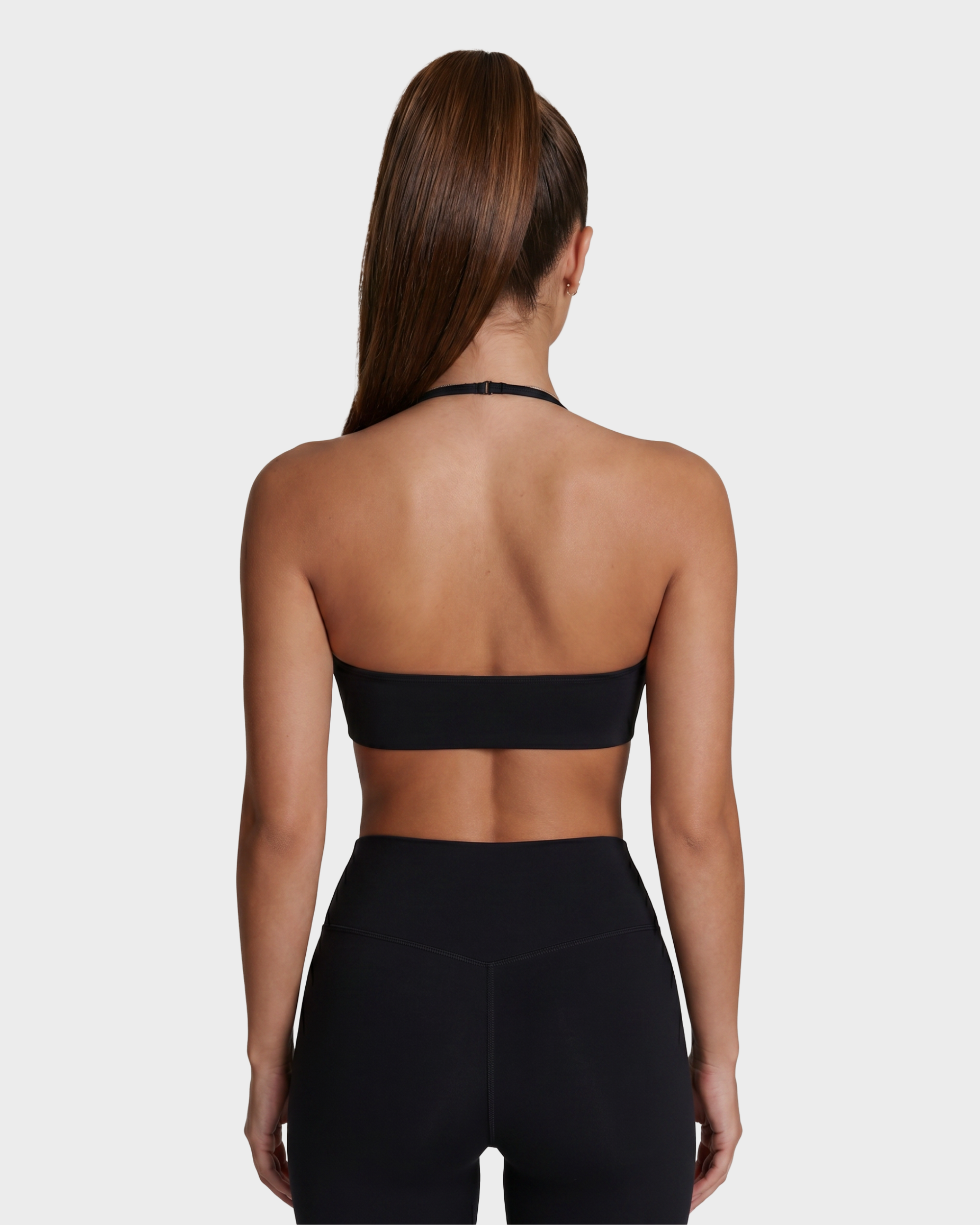 Amelie Halterneck Bra, Tee & Capri Leggings Set - Black