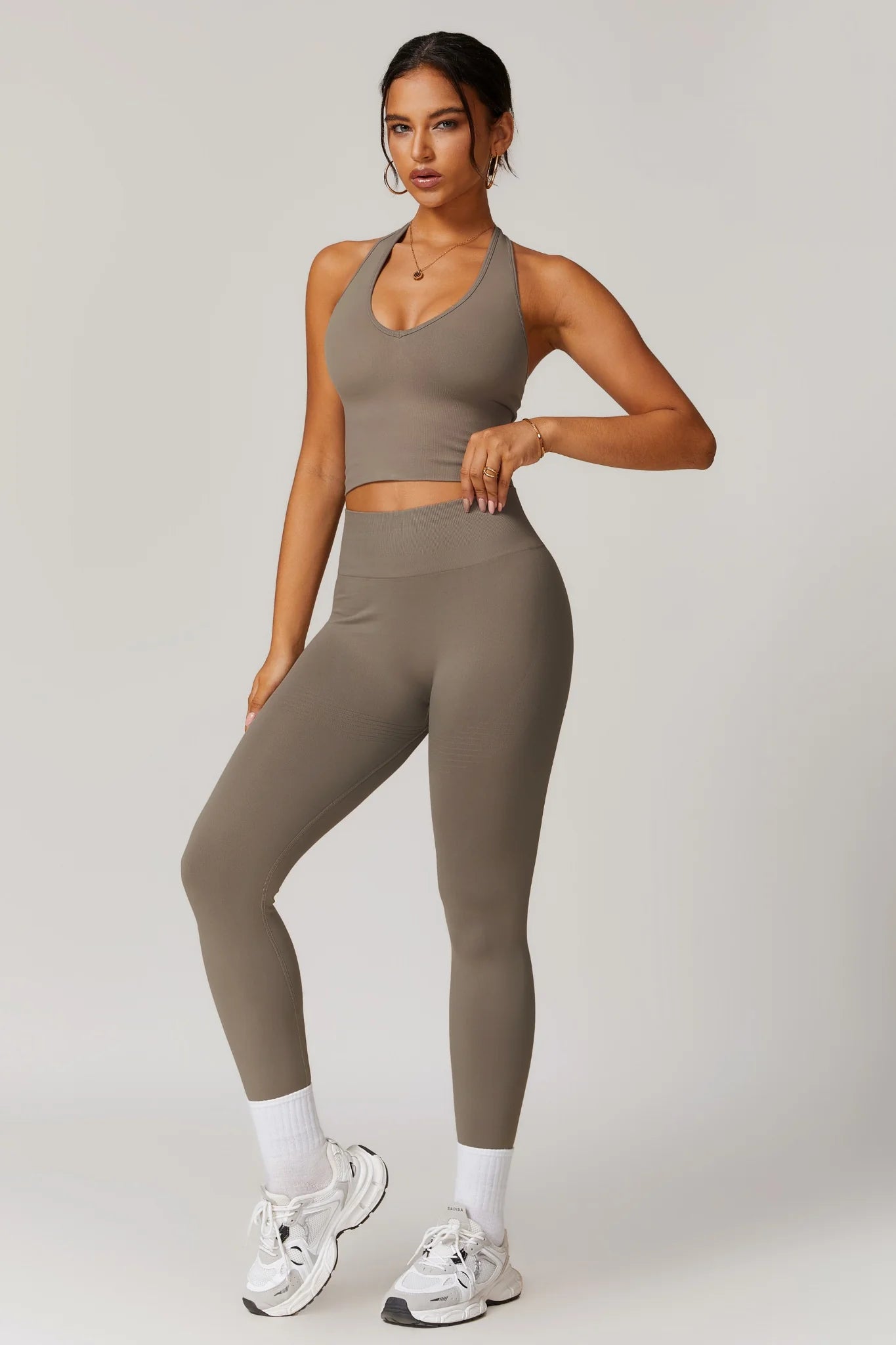 Chloe Halterneck Top & Leggings Set - Sand