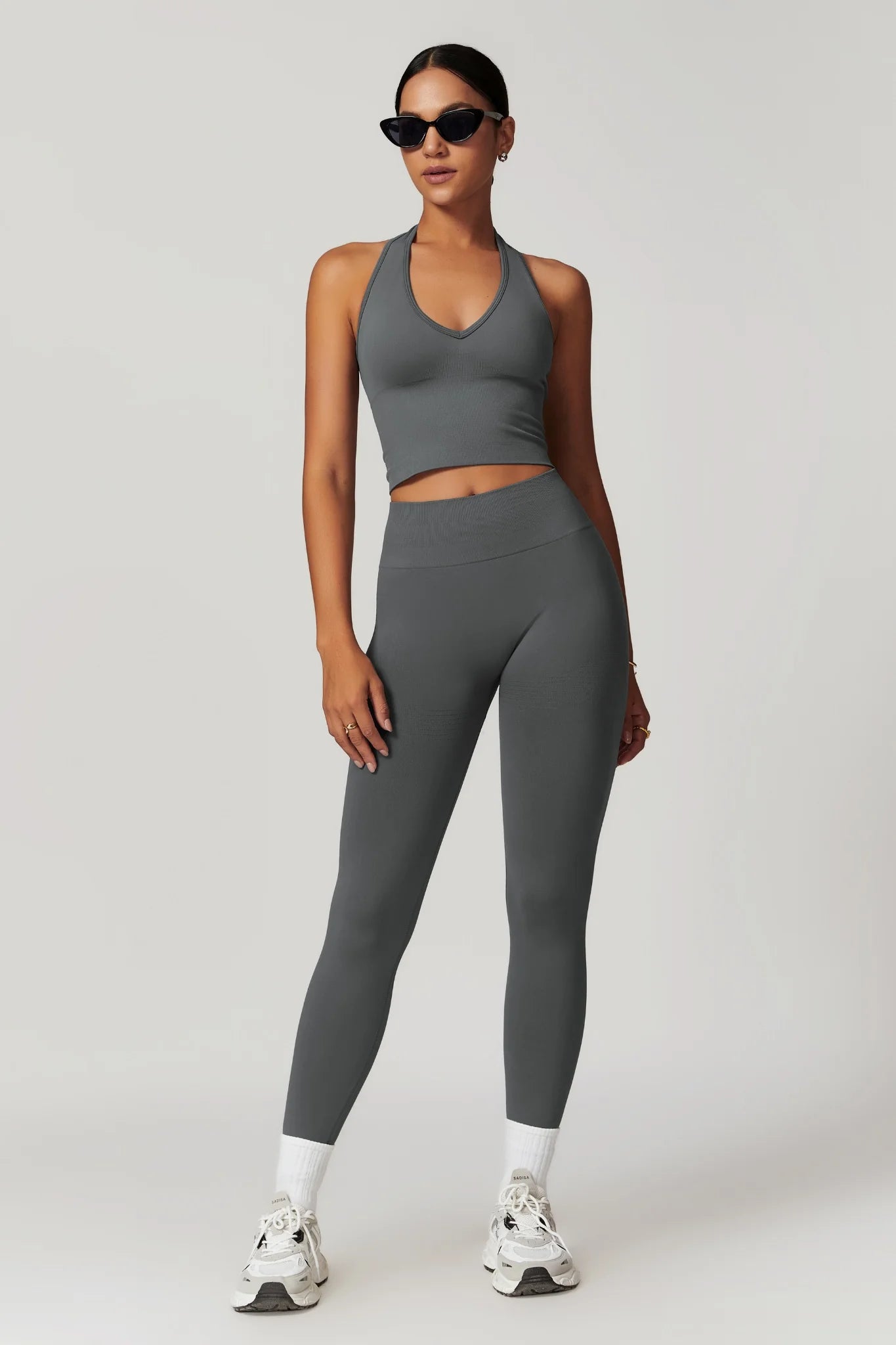 Chloe Halterneck Top & Leggings Set - Graphite